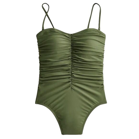 J.Crew Ruched Sweetheart One Piece Swimsuit Safari Green Size 22 Plus BF176 $118 - Picture 1 of 11